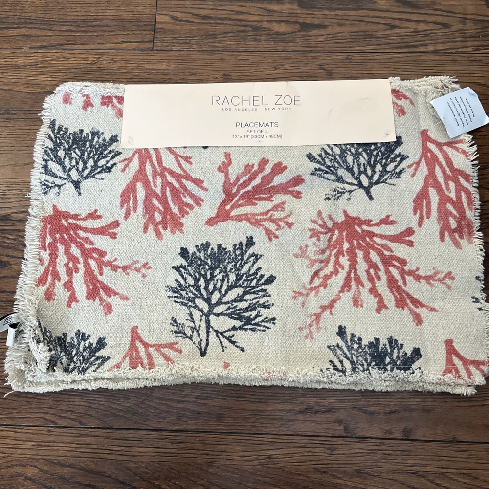 rachel zoe coral Twigs Beige With pink Navy blue placemats 13" X 19"